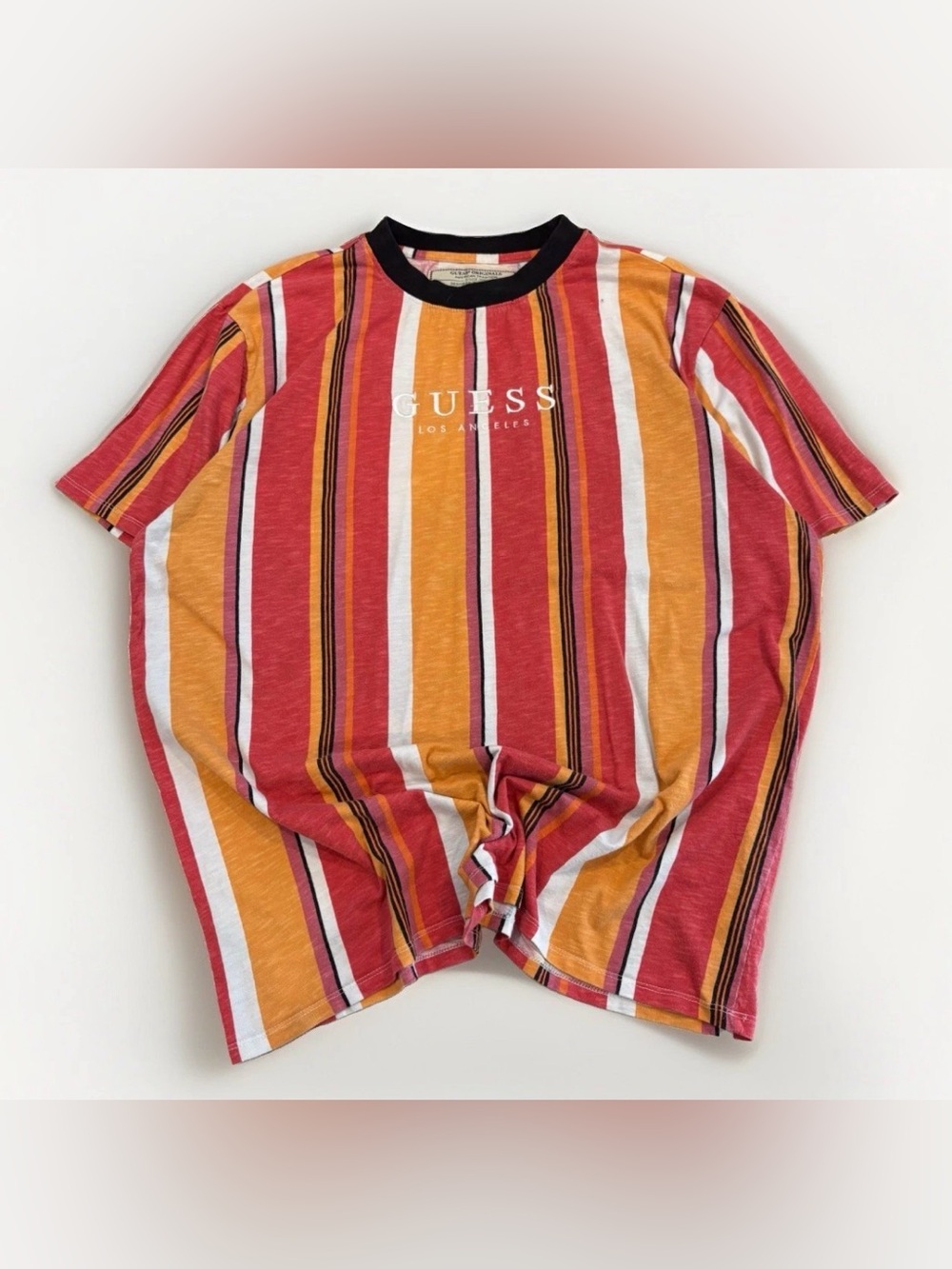 Vintage Guess Striped T-Shirt Orange Red Size XL Rare 90s Streetwear